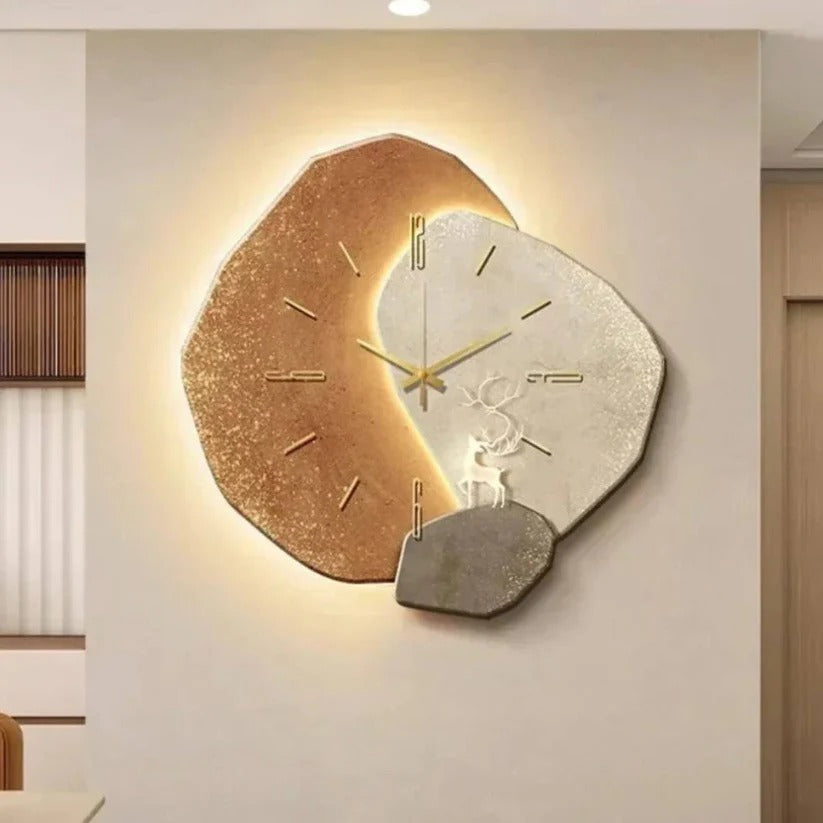 Ceas de perete din lemn natural — lumină LED delicată, mecanism quartz silențios
