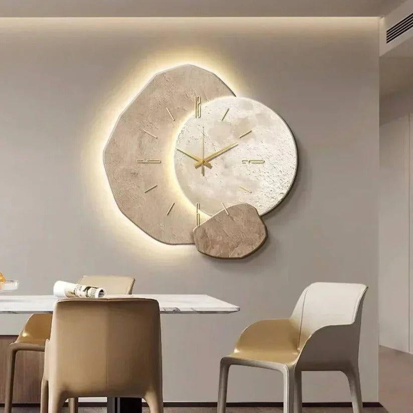 Ceas de perete din lemn natural — lumină LED delicată, mecanism quartz silențios