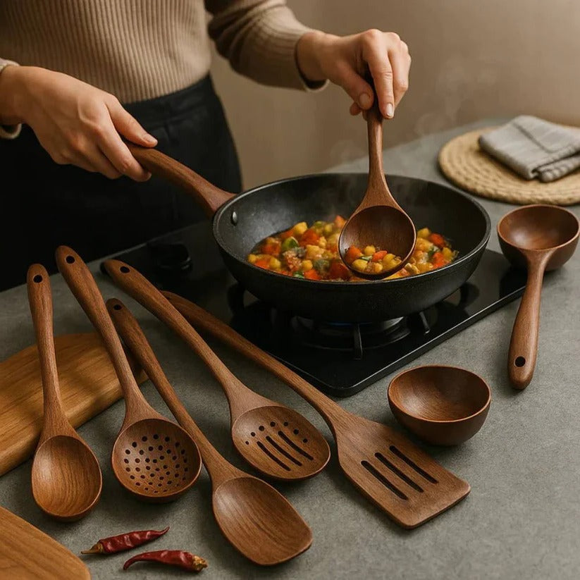 High-Quality Handcrafted Acacia Wood Cooking Utensil Set