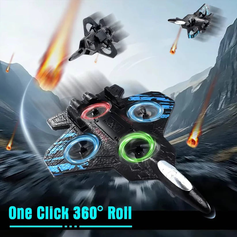 Kid-Friendly RC Jet Airplane — 360° Spins, LED Lights