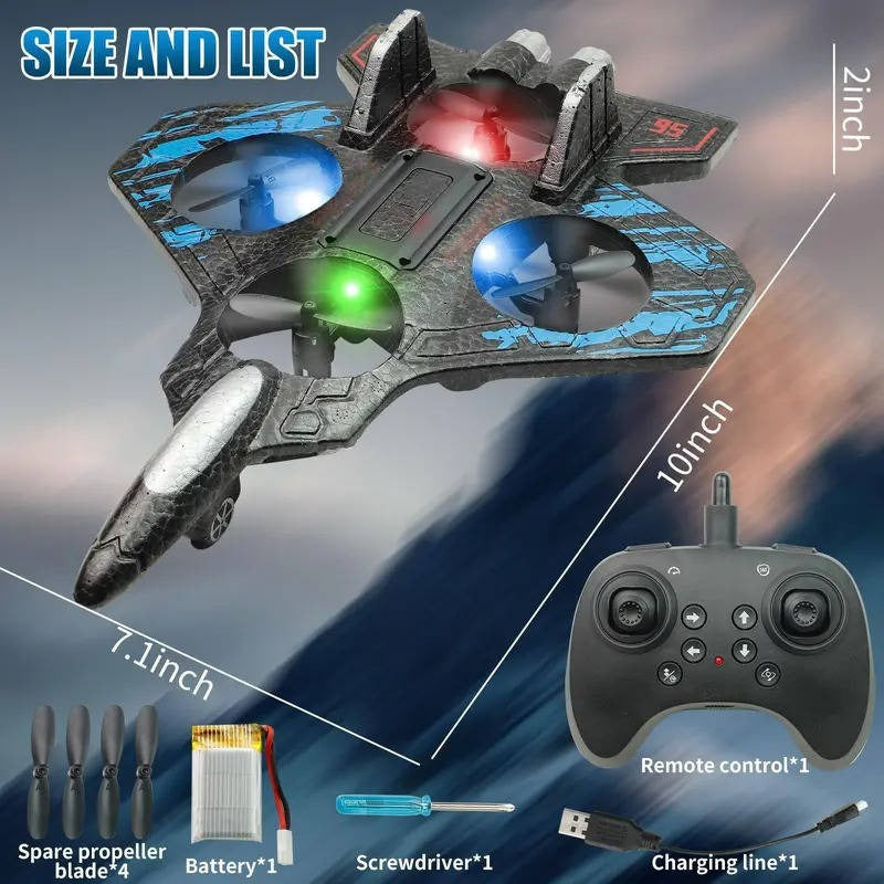 Kid-Friendly RC Jet Airplane — 360° Spins, LED Lights