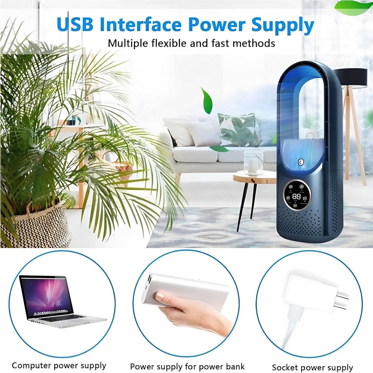 3-in-1 Bladeless Portable Fan, Humidifier & DC Motor