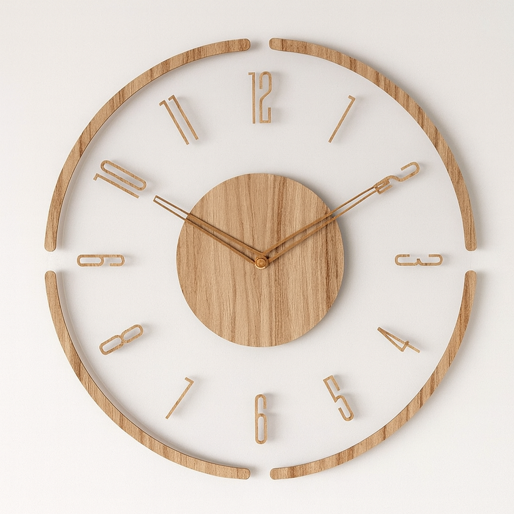 Scandinavian Glass Wall Clocks — Wood-Look Design, Silent Mechanism