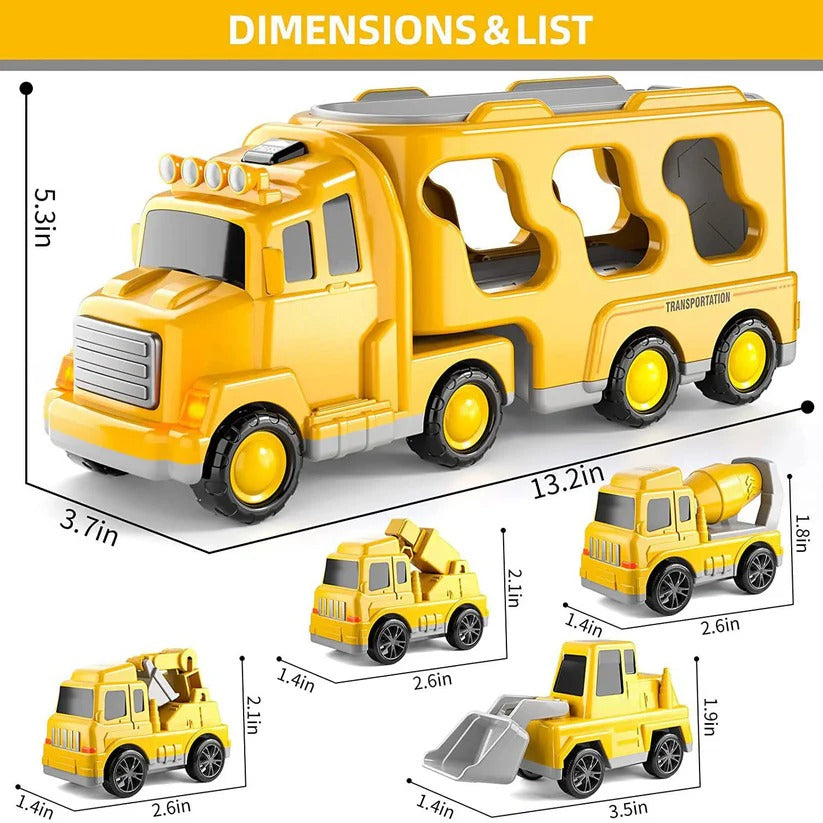 5-teiliges Baufahrzeug-Spielset - Transporter und Rampe