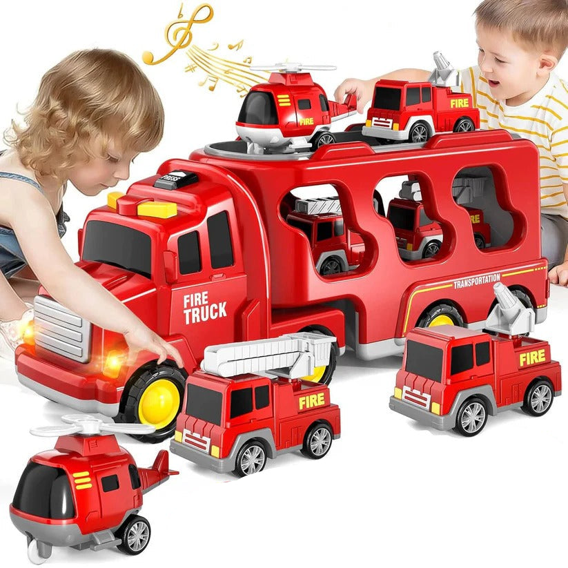 Notfallfahrzeug-Transportset - 4 Mini-Fahrzeuge, Licht und Geräusche