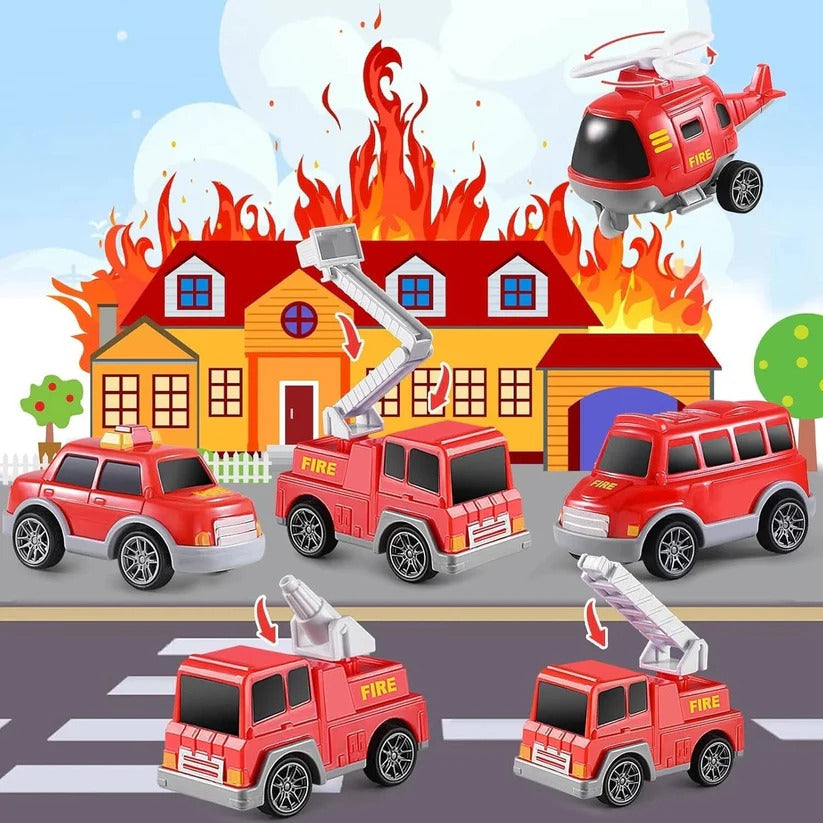 Notfallfahrzeug-Transportset - 4 Mini-Fahrzeuge, Licht und Geräusche