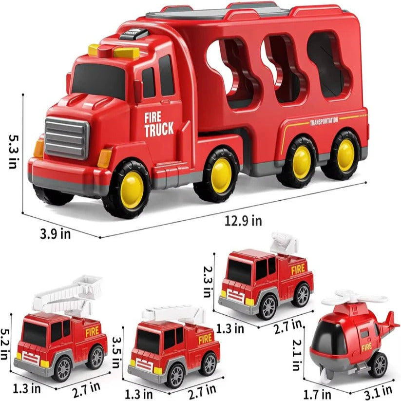 Notfallfahrzeug-Transportset - 4 Mini-Fahrzeuge, Licht und Geräusche