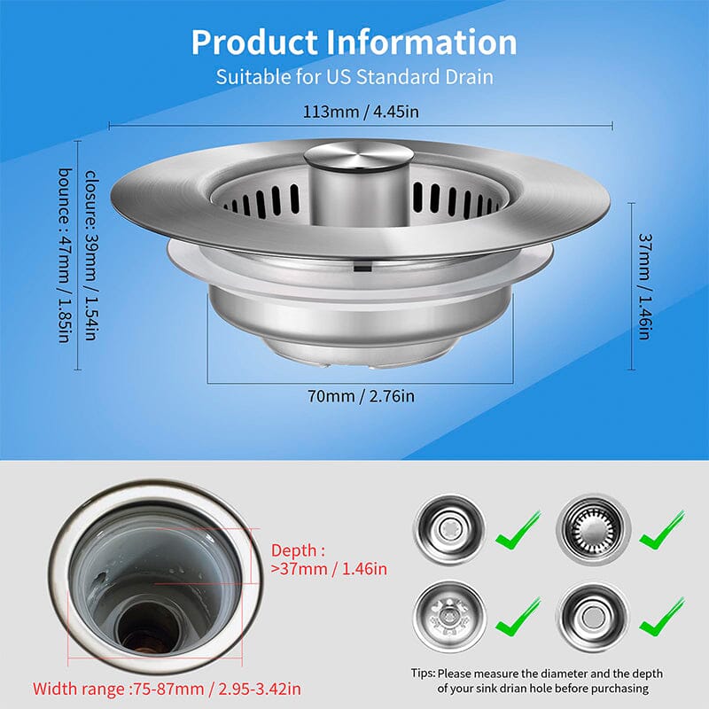 AquaGuard Stainless Steel Drain Strainer — Hair Catcher