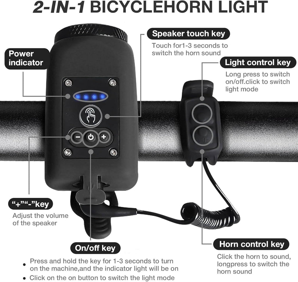 Bicycle Horn & Floodlight — 110dB Alert, 30m Visibility Range