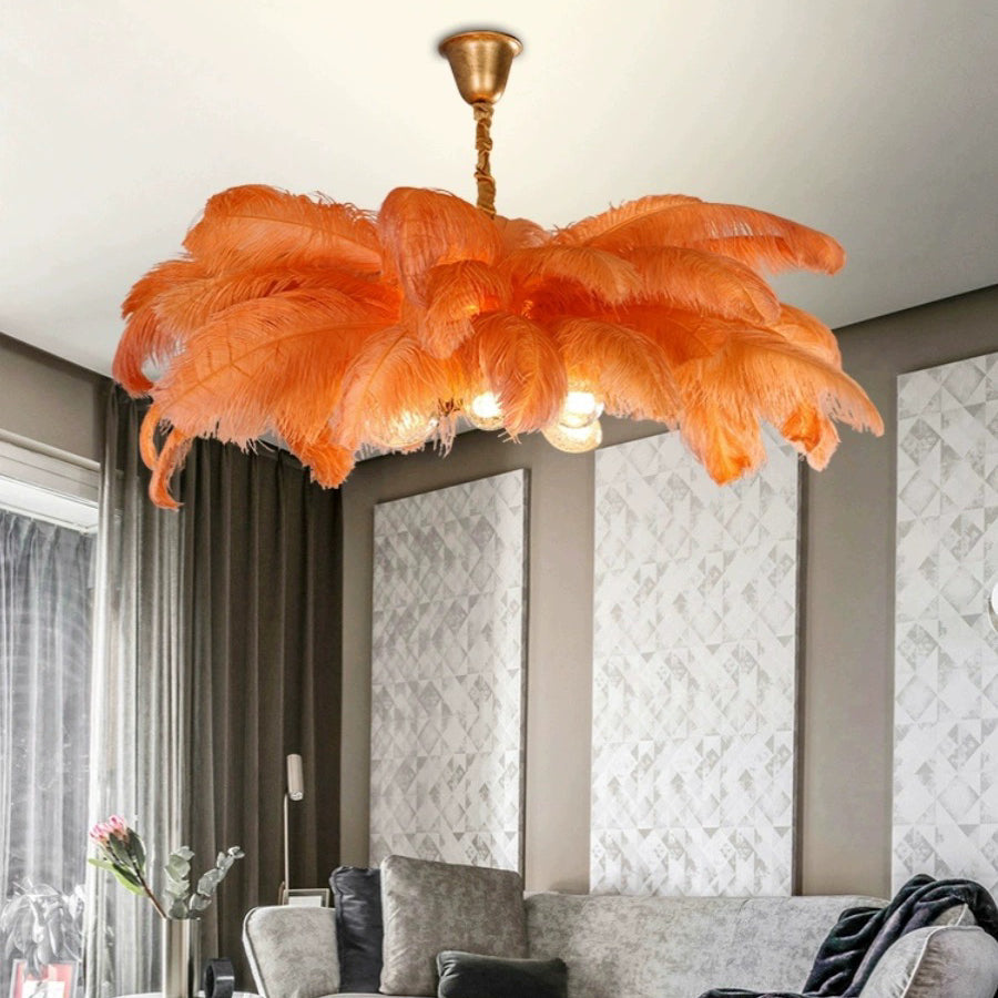 O'Moore Nordic Luxury Pendant Light, Brass/Feather | ventumra