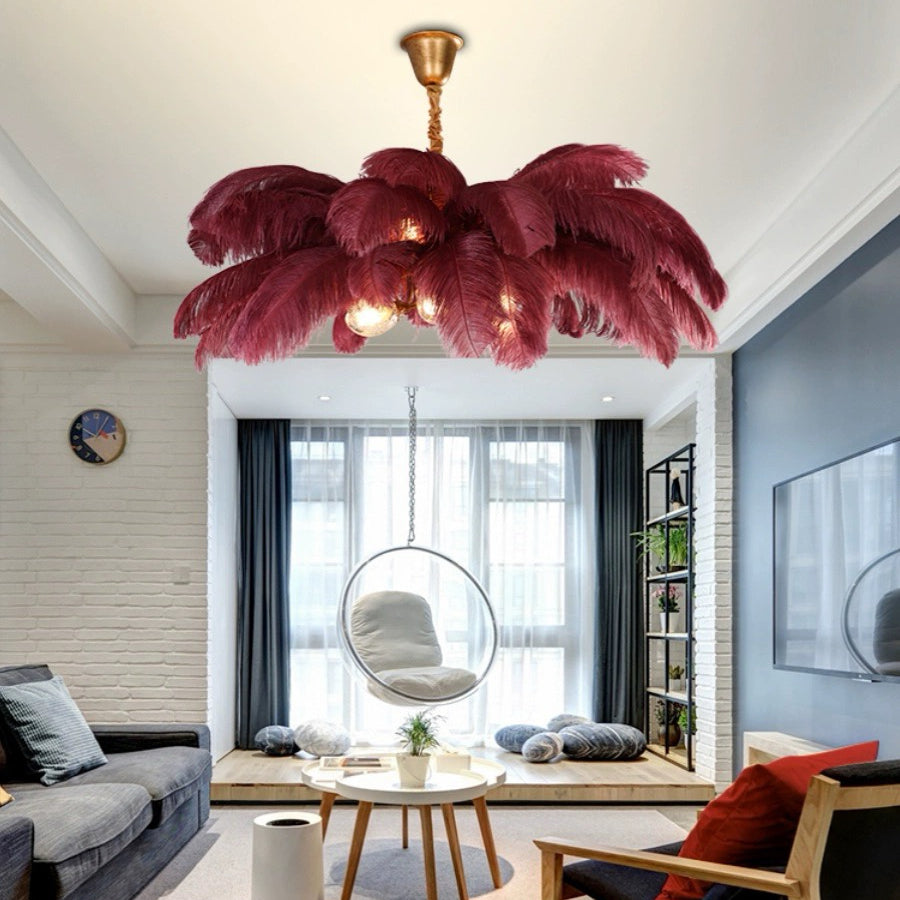 O'Moore Nordic Luxury Pendant Light, Brass/Feather | ventumra
