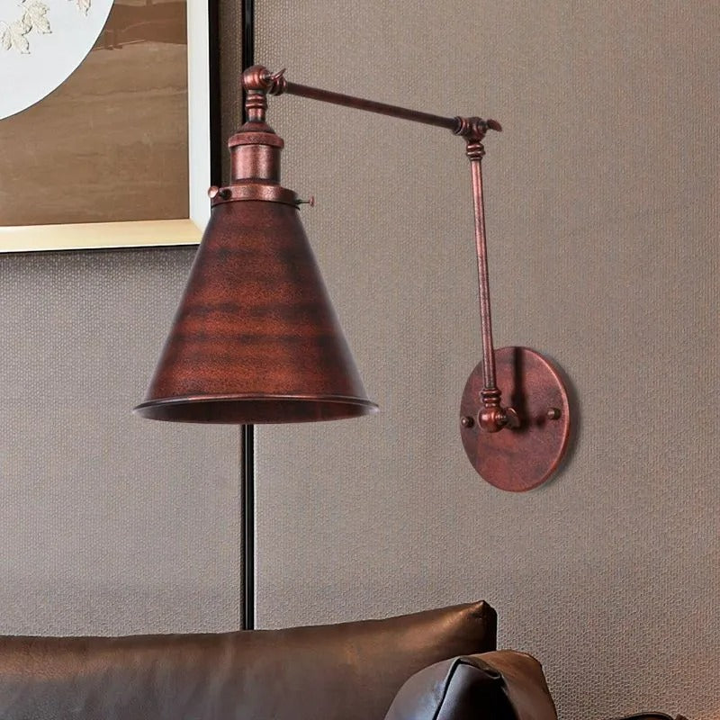 Zynar Vintage Adjustable Wall Lamp, Metal, Black/Rust, Living Room | ventumra