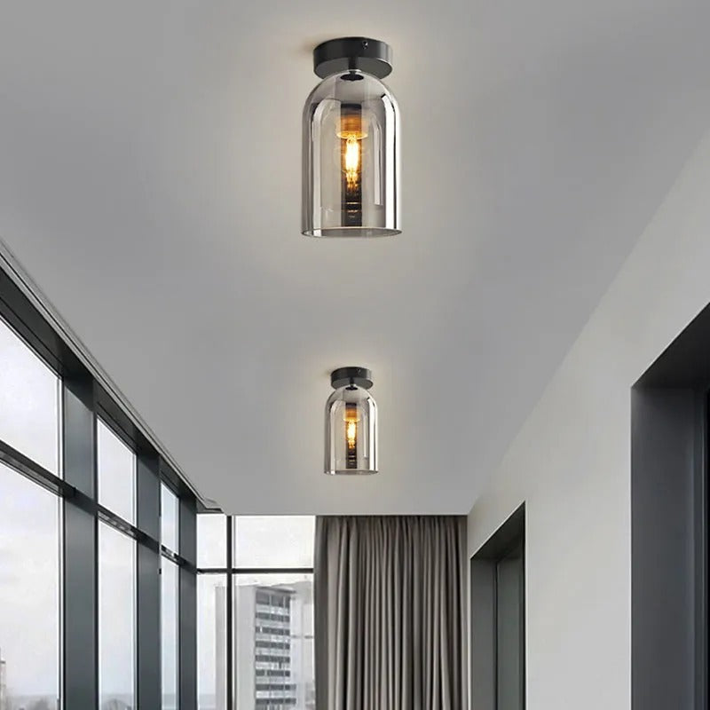 Valentina Modern Cylinder Semi-Flush Mount Clear Glass Ceiling Light, Cognac/Grey | ventumra