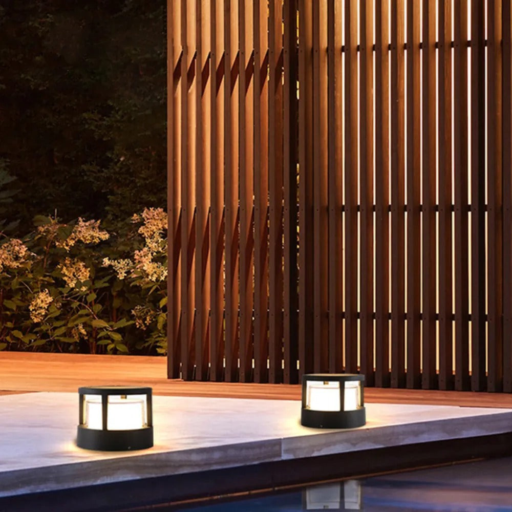 Zyra Modern Metal Cylindrical Outdoor Bollard Light, Black | ventumra
