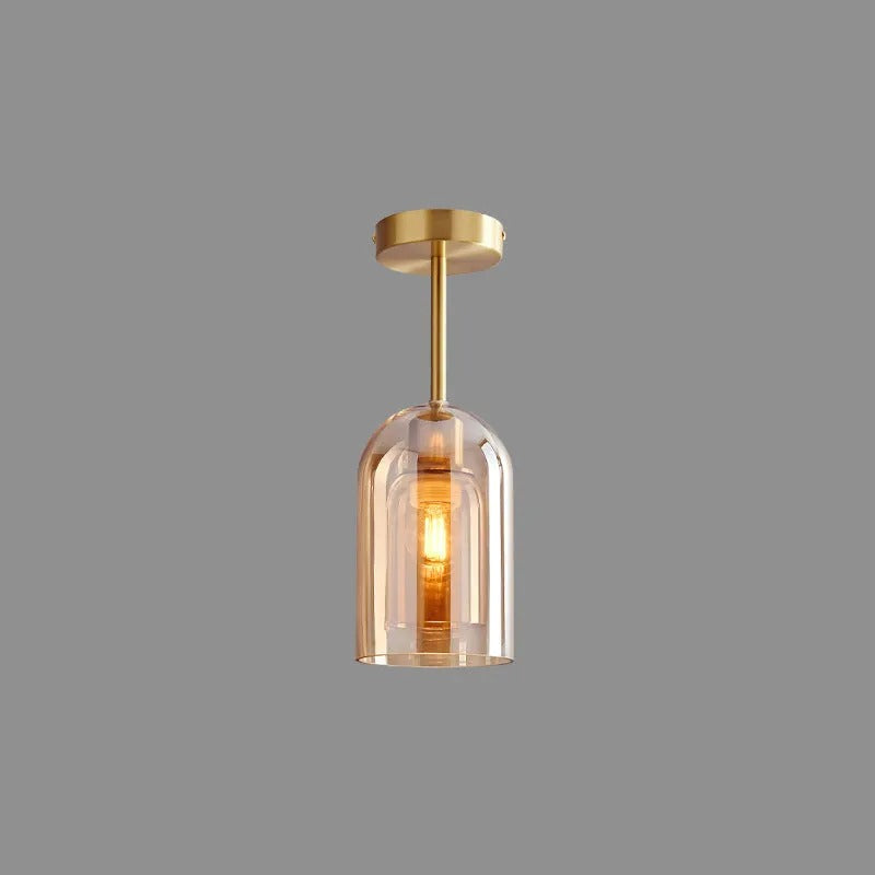 Valentina Modern Cylinder Semi-Flush Mount Clear Glass Ceiling Light, Cognac/Grey | ventumra