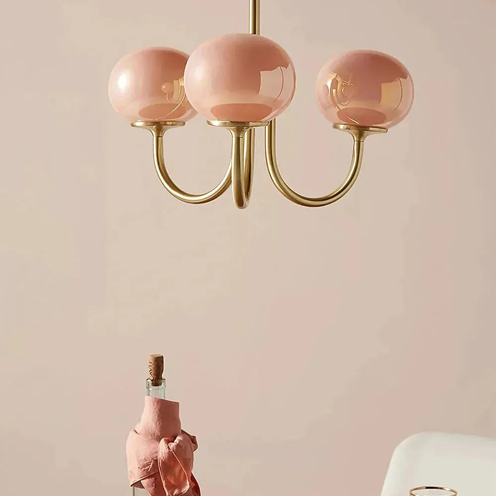 Valentina Retro Art Deco Globe Chandelier, White/Pink/Beige | ventumra