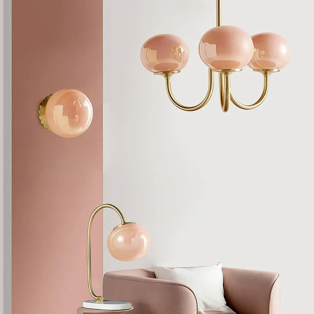 Valentina Retro Art Deco Globe Chandelier, White/Pink/Beige | ventumra