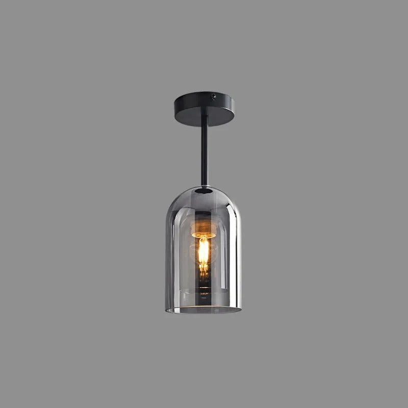 Valentina Modern Cylinder Semi-Flush Mount Clear Glass Ceiling Light, Cognac/Grey | ventumra