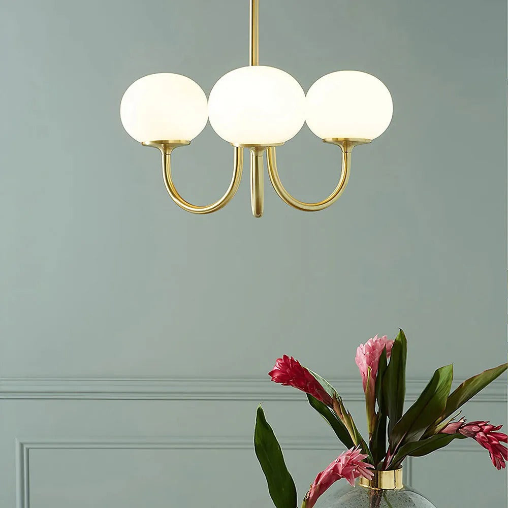 Valentina Retro Art Deco Globe Chandelier, White/Pink/Beige | ventumra