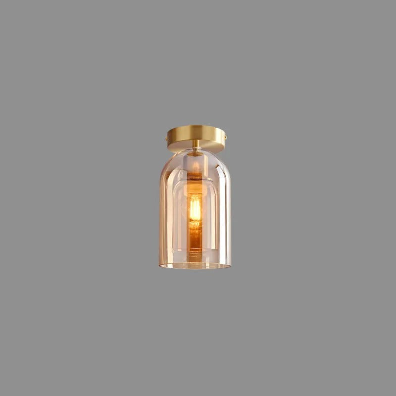 Valentina Modern Cylinder Semi-Flush Mount Clear Glass Ceiling Light, Cognac/Grey | ventumra