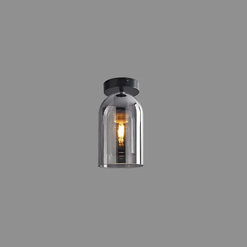 Valentina Modern Cylinder Semi-Flush Mount Clear Glass Ceiling Light, Cognac/Grey | ventumra