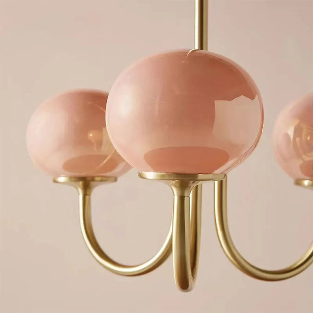 Valentina Retro Art Deco Globe Chandelier, White/Pink/Beige | ventumra