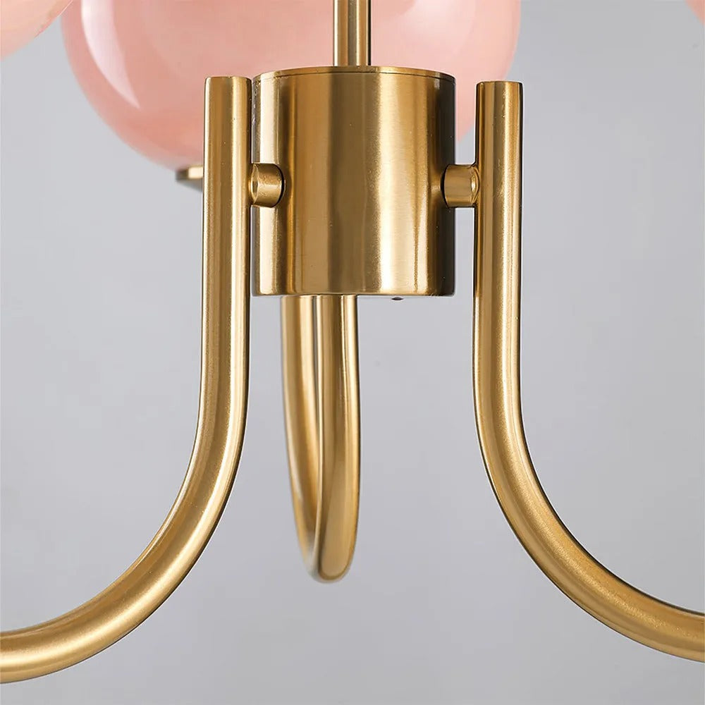 Valentina Retro Art Deco Globe Chandelier, White/Pink/Beige | ventumra
