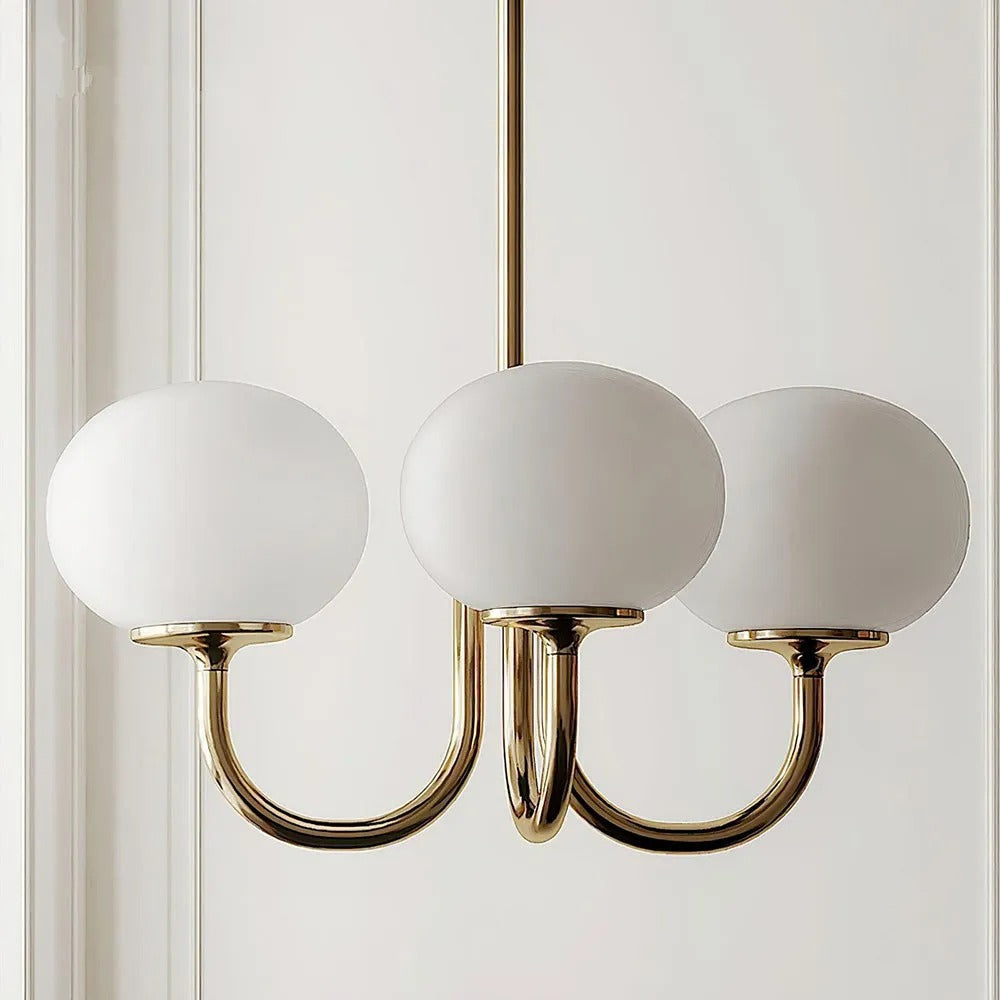 Valentina Retro Art Deco Globe Chandelier, White/Pink/Beige | ventumra