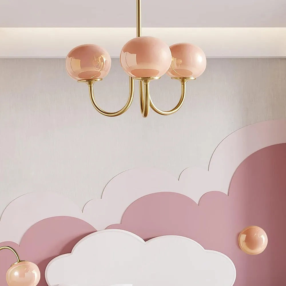Valentina Retro Art Deco Globe Chandelier, White/Pink/Beige | ventumra
