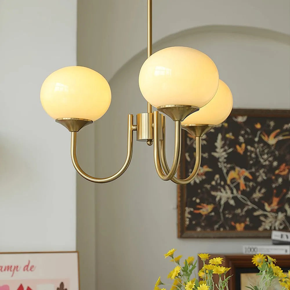 Valentina Retro Art Deco Globe Chandelier, White/Pink/Beige | ventumra