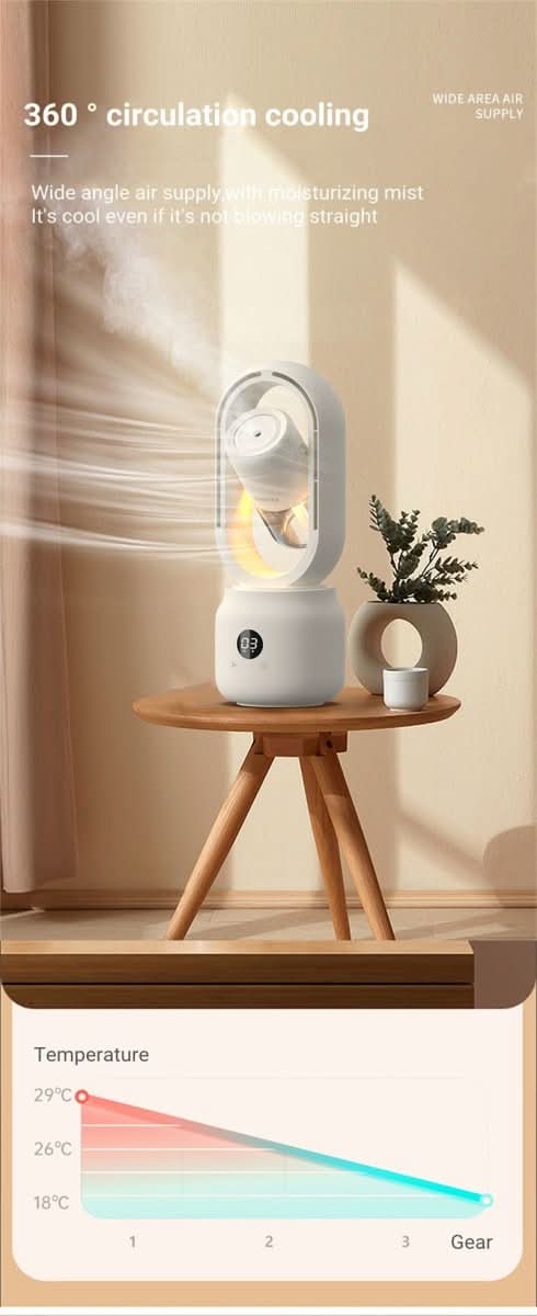 BreezeMist Bladeless Portable Fan & Humidifier — Integrated Night Light Unit