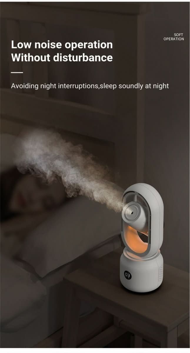 BreezeMist Bladeless Portable Fan & Humidifier — Integrated Night Light Unit