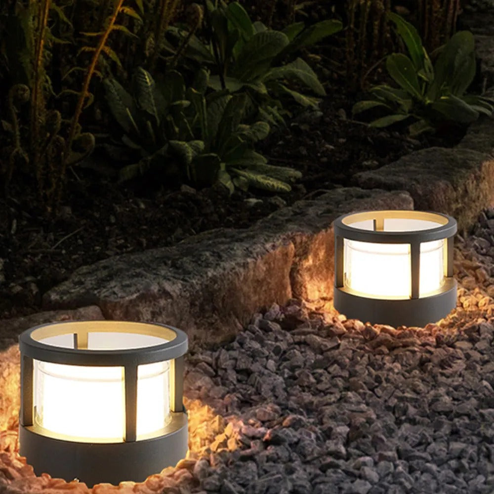 Zyra Modern Metal Cylindrical Outdoor Bollard Light, Black | ventumra