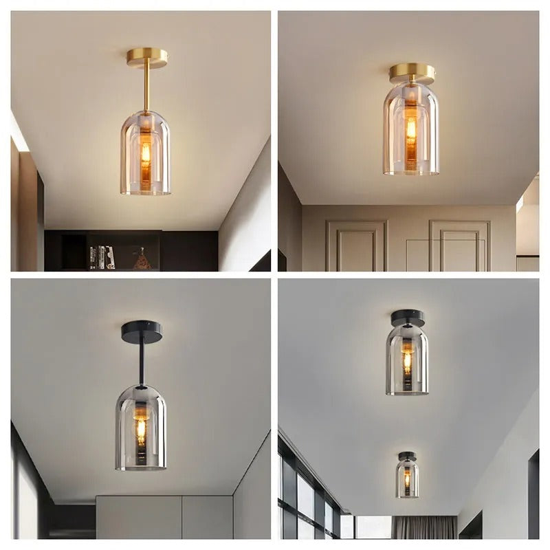 Valentina Modern Cylinder Semi-Flush Mount Clear Glass Ceiling Light, Cognac/Grey | ventumra