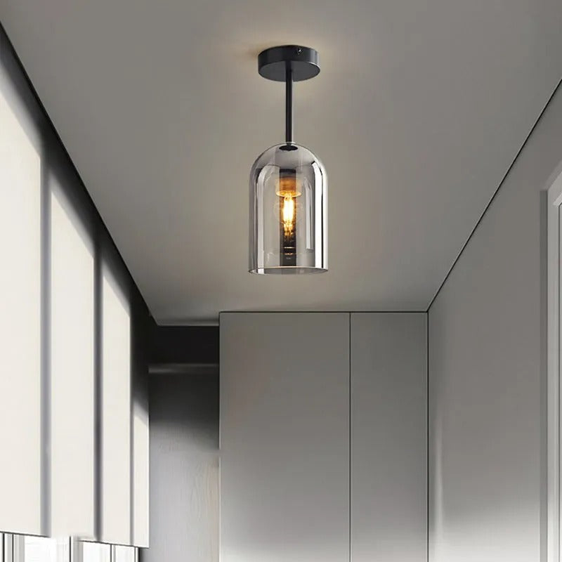 Valentina Modern Cylinder Semi-Flush Mount Clear Glass Ceiling Light, Cognac/Grey | ventumra
