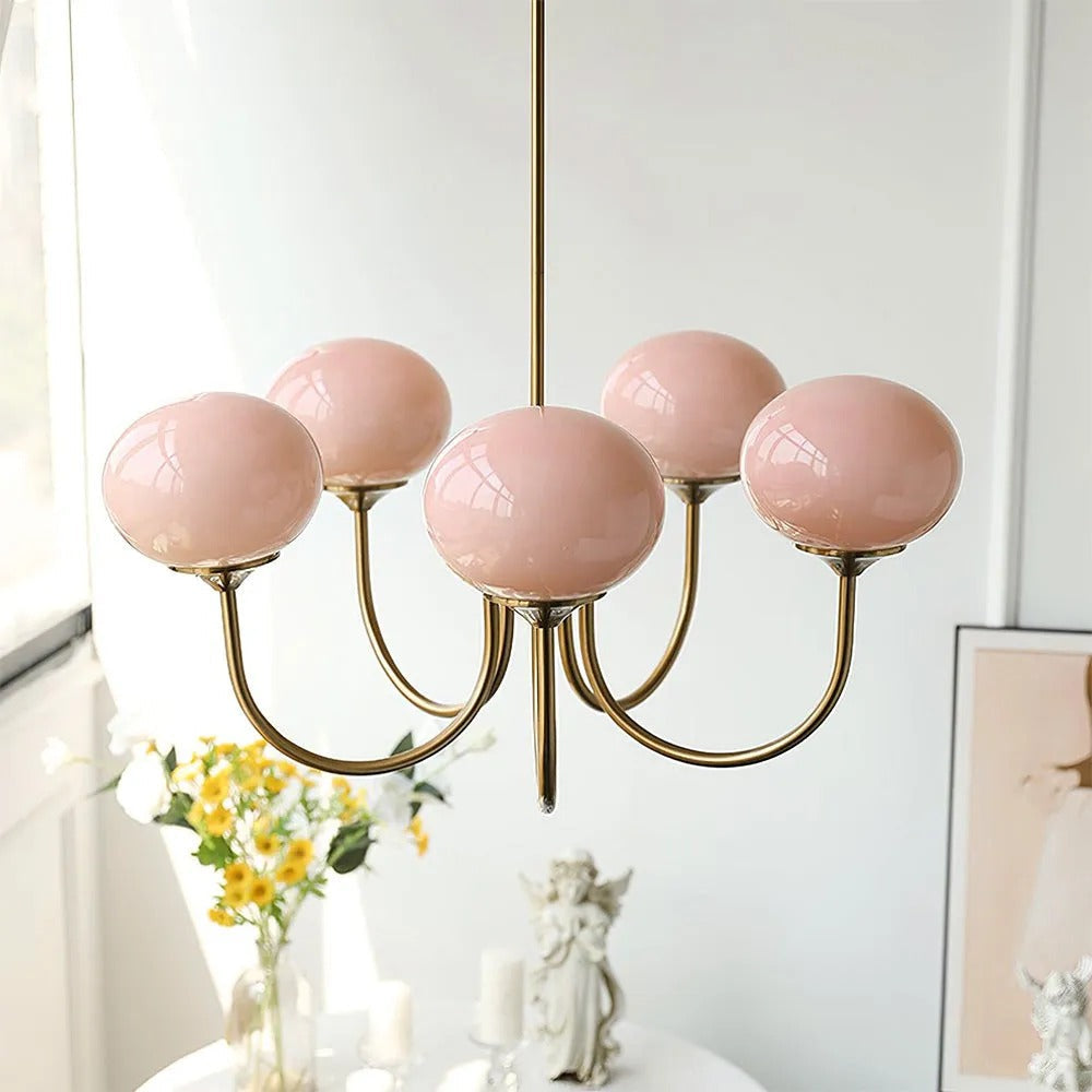 Valentina Retro Art Deco Globe Chandelier, White/Pink/Beige | ventumra