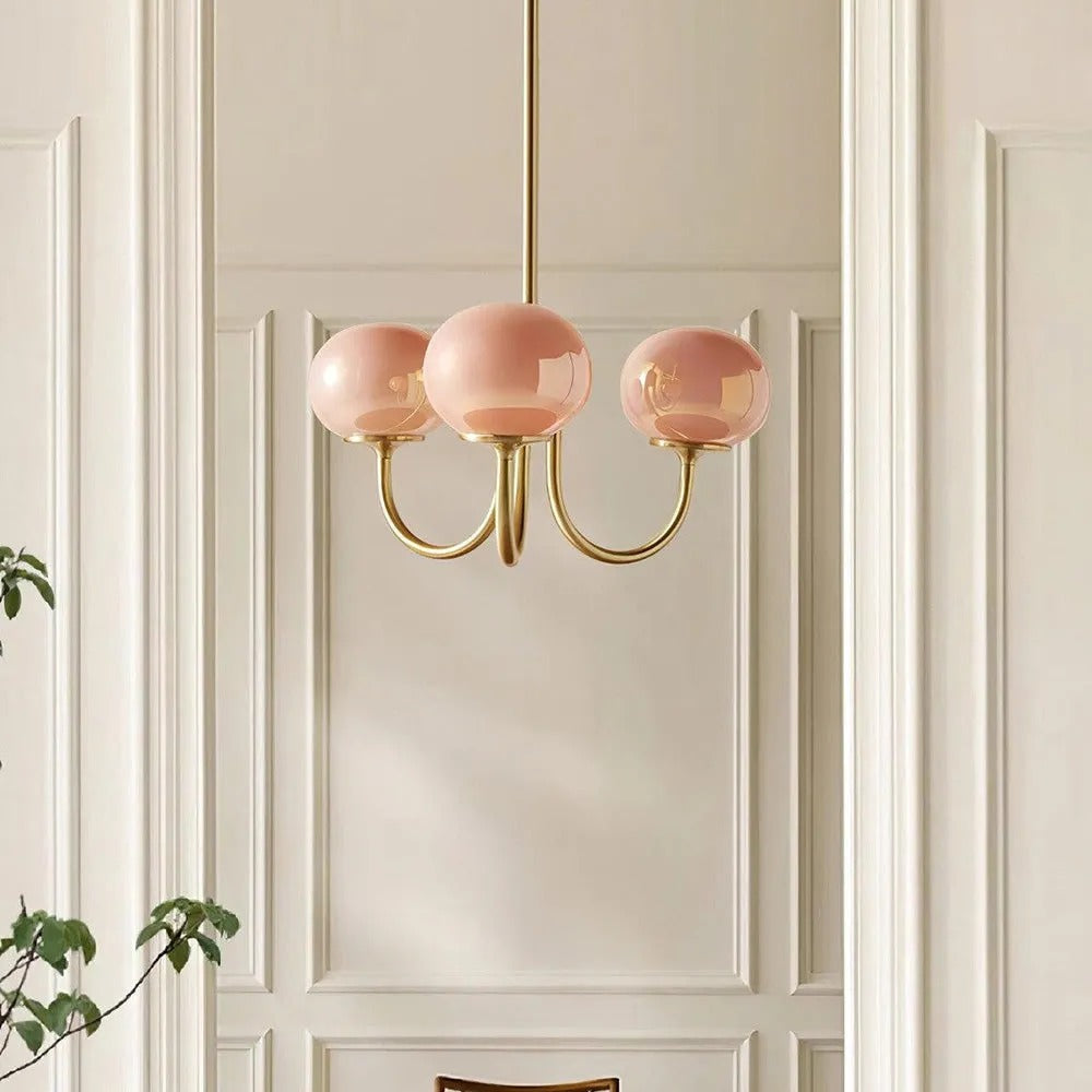 Valentina Retro Art Deco Globe Chandelier, White/Pink/Beige | ventumra