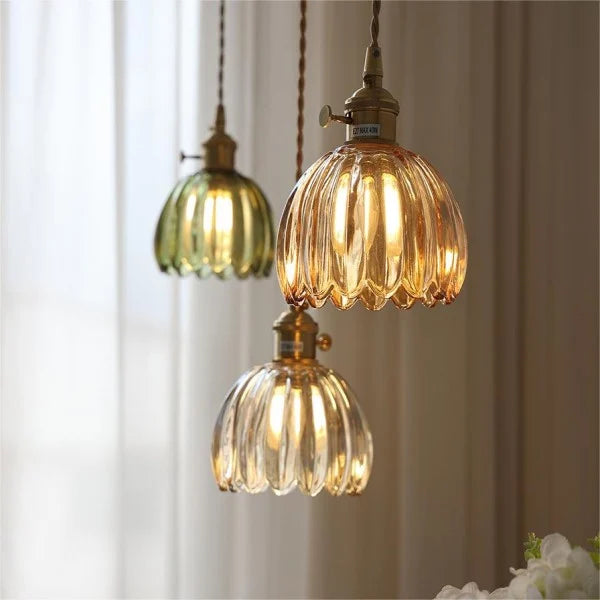 Lyra Bloom Glass Pendant Light with LED in Japanese Retro Style