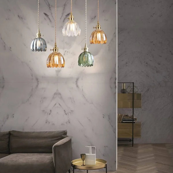 Lyra Bloom Glass Pendant Light with LED in Japanese Retro Style