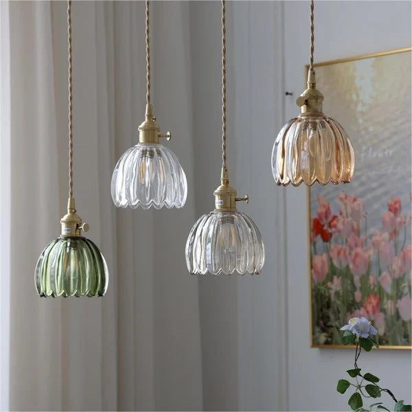 Lyra Bloom Glass Pendant Light with LED in Japanese Retro Style