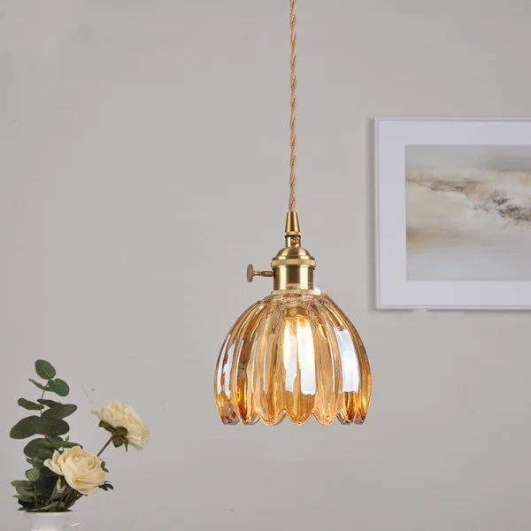 Lyra Bloom Glass Pendant Light with LED in Japanese Retro Style