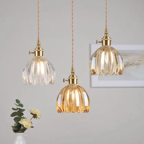 Lyra Bloom Glass Pendant Light with LED in Japanese Retro Style