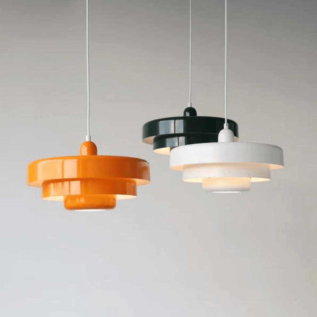 Lumina Three Tier Pendant Light — Macaron Colored Cylindrical Drum Shades