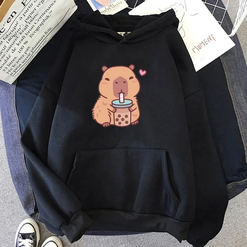Capybara Drinking Bubble Tea Unisex Hoodie | ventumra