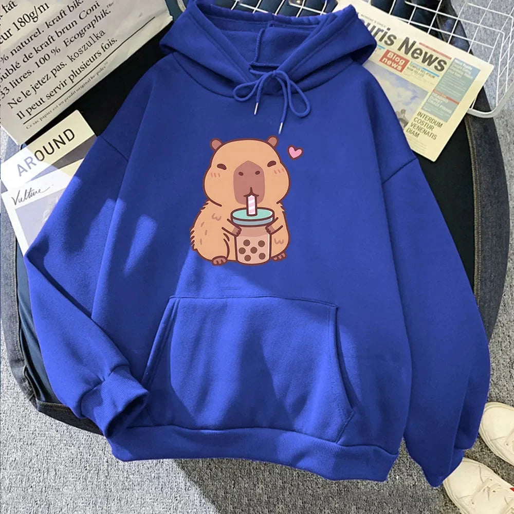 Capybara Drinking Bubble Tea Unisex Hoodie | ventumra