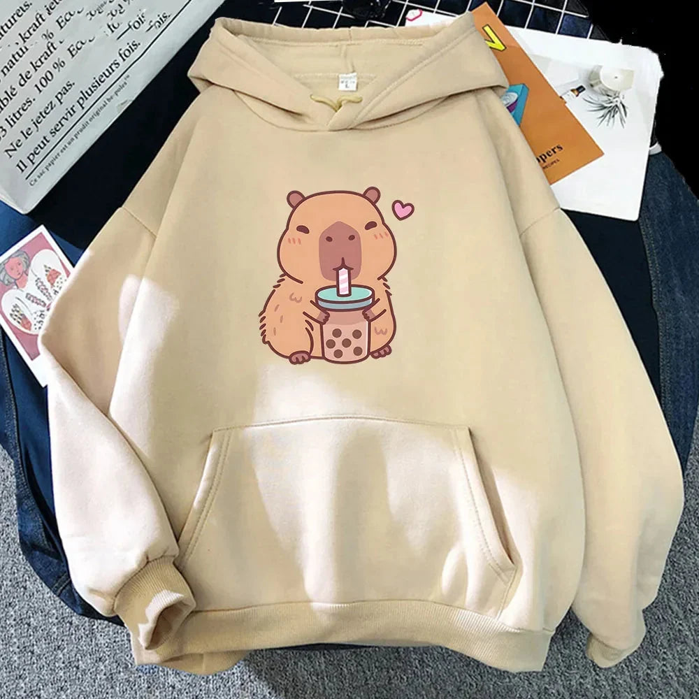 Capybara Drinking Bubble Tea Unisex Hoodie | ventumra