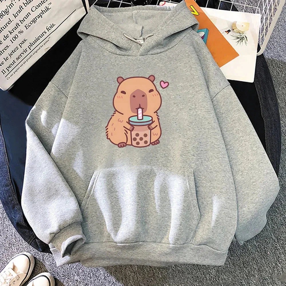 Capybara Drinking Bubble Tea Unisex Hoodie | ventumra