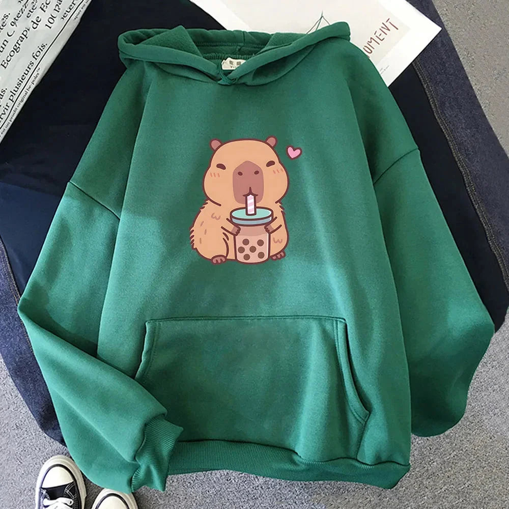 Capybara Drinking Bubble Tea Unisex Hoodie | ventumra