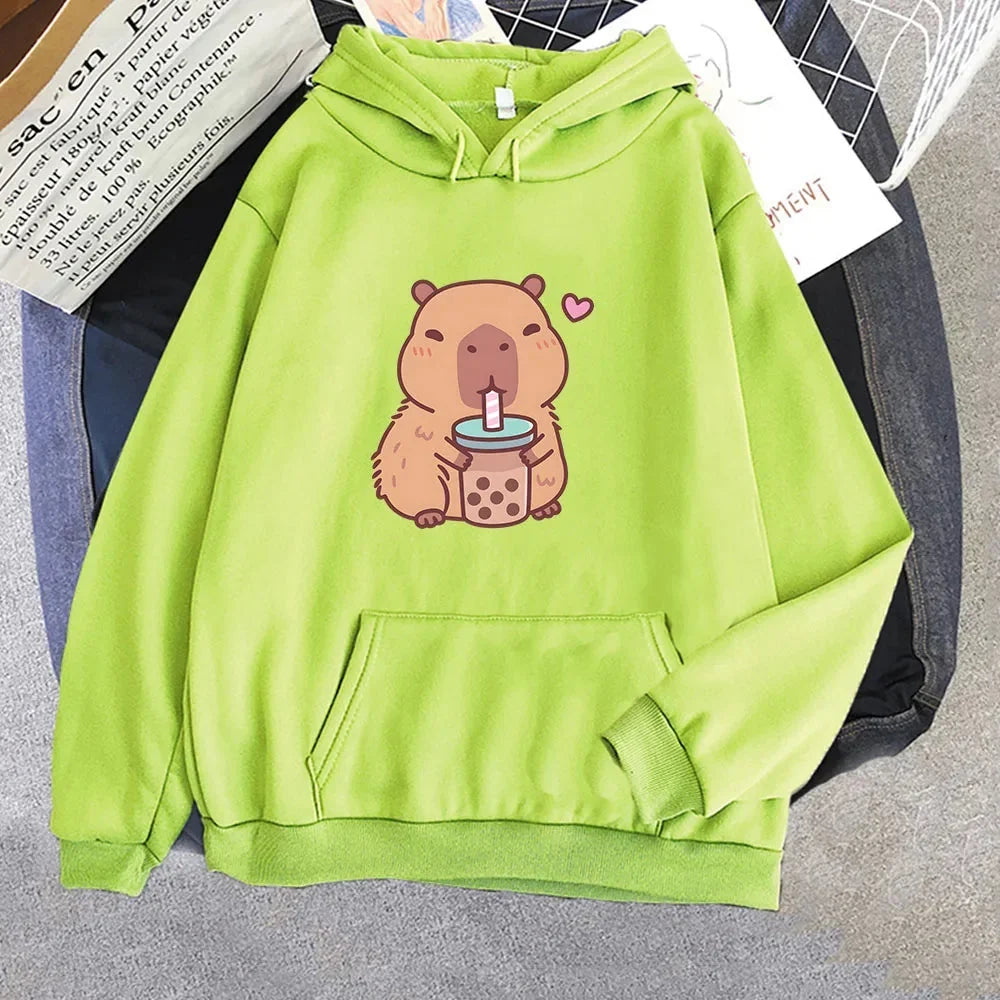 Capybara Drinking Bubble Tea Unisex Hoodie | ventumra