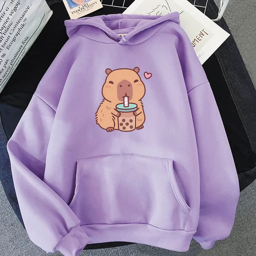 Capybara Drinking Bubble Tea Unisex Hoodie | ventumra